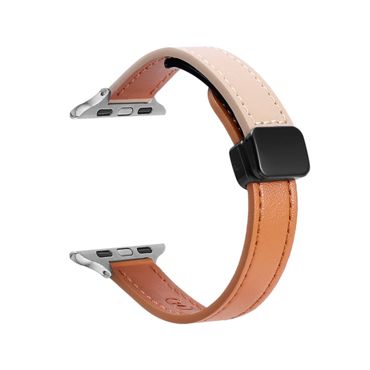 For Apple Watch Series 8 41mm Slim Magnetic Buckle Genuine Leather Watch Band(Plain Orange Apricot) - free shipping - PMC TechLife - Order now!