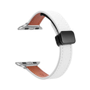 For Apple Watch Series 6 44mm Slim Magnetic Buckle Genuine Leather Watch Band(Litchi Beige)