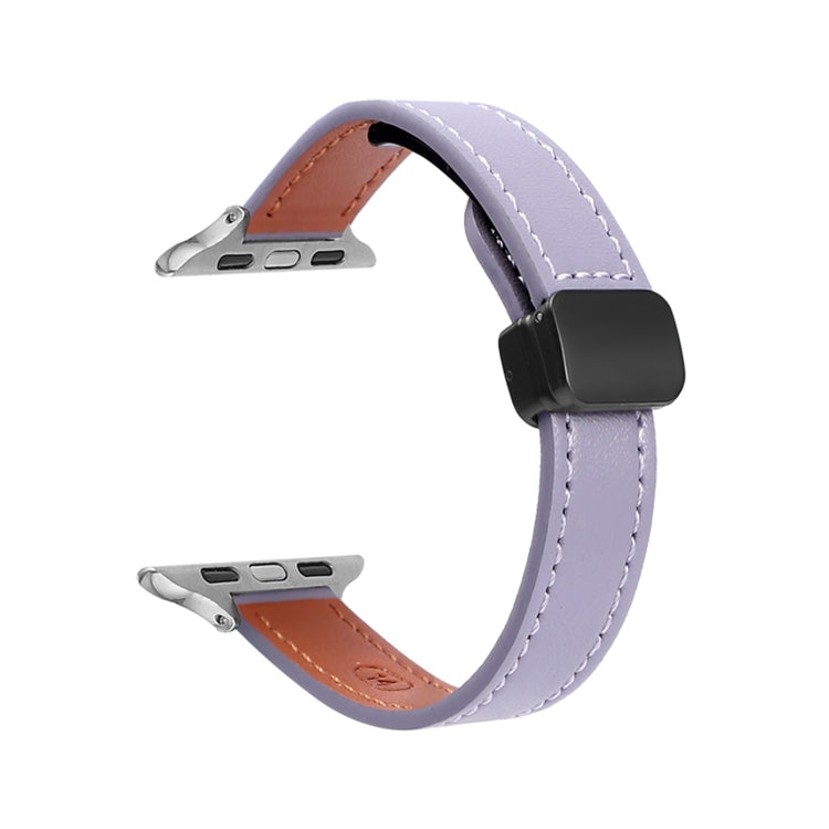 For Apple Watch Series 2 42mm Slim Magnetic Buckle Genuine Leather Watch Band(Plain Purple) - Watch Bands by PMC TechLife | Online Shopping South Africa | PMC TechLife
