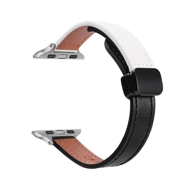 For Apple Watch Series 2 38mm Slim Magnetic Buckle Genuine Leather Watch Band(Plain Black Beige) - Watch Bands by PMC TechLife | Online Shopping South Africa | PMC TechLife