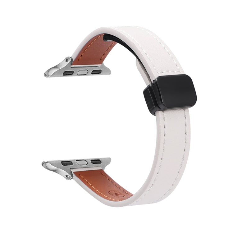 For Apple Watch 42mm Slim Magnetic Buckle Genuine Leather Watch Band(Plain Beige) - Watch Bands by PMC TechLife | Online Shopping South Africa | PMC TechLife