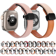 For Apple Watch Ultra 2 49mm Slim Magnetic Buckle Genuine Leather Watch Band(Plain Black)