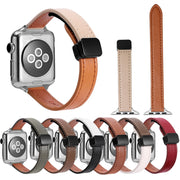 For Apple Watch Ultra 2 49mm Slim Magnetic Buckle Genuine Leather Watch Band(Plain Black)