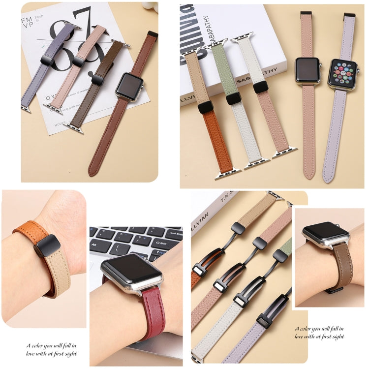 For Apple Watch Ultra 49mm Slim Magnetic Buckle Genuine Leather Watch Band(Plain Pink)