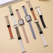 For Apple Watch Ultra 2 49mm Slim Magnetic Buckle Genuine Leather Watch Band(Plain Black)