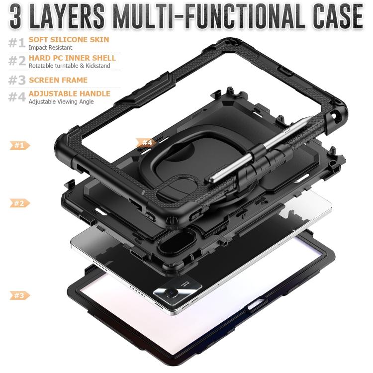 For Lenovo Xiaoxin Pad 2024 / 2025 Handle Silicone Hydric PC Tablet Case with Shoulder Strap(Black)