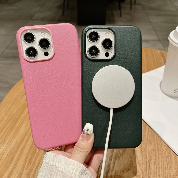 For iPhone 16 Pure Color Leather Magsafe Magnetic Phone Case(Dark Green)