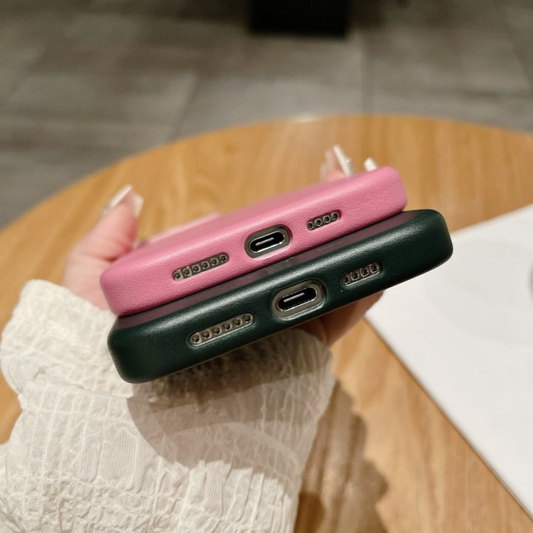 For iPhone 16 Pure Color Leather Magsafe Magnetic Phone Case(Dark Green)