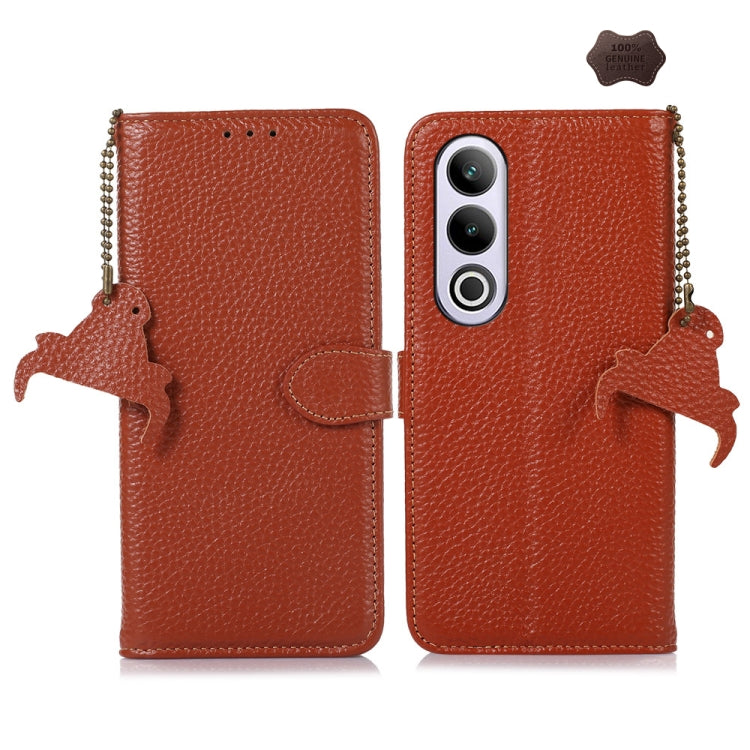 For OnePlus Nord CE4 5G / K12 5G Genuine Leather Litchi Texture RFID Leather Phone Case(Coffee) - OnePlus Cases by PMC TechLife | Online Shopping South Africa | PMC TechLife | Buy Now Pay Later Mobicred