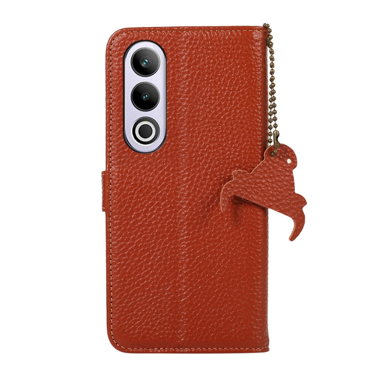 For OnePlus Nord CE4 5G / K12 5G Genuine Leather Litchi Texture RFID Leather Phone Case(Coffee) - OnePlus Cases by PMC TechLife | Online Shopping South Africa | PMC TechLife | Buy Now Pay Later Mobicred