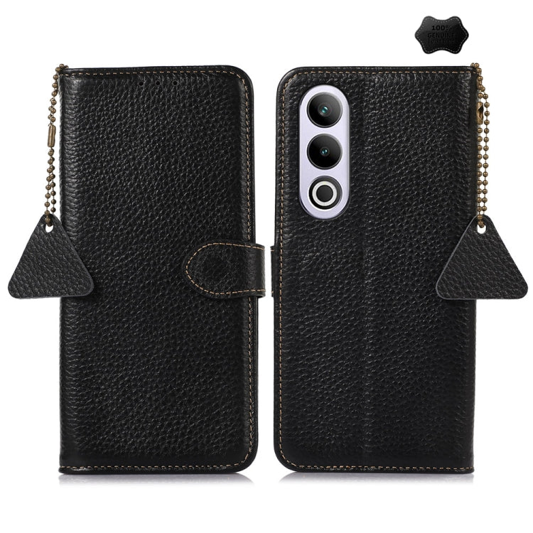 For OnePlus Nord CE4 5G / K12 5G Genuine Leather Litchi Texture RFID Leather Phone Case(Black) - OnePlus Cases by PMC TechLife | Online Shopping South Africa | PMC TechLife | Buy Now Pay Later Mobicred