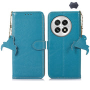 For OnePlus 13 Genuine Leather Litchi Texture RFID Leather Phone Case(Blue)