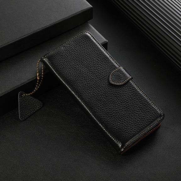For OnePlus 13 Genuine Leather Litchi Texture RFID Leather Phone Case(Black)