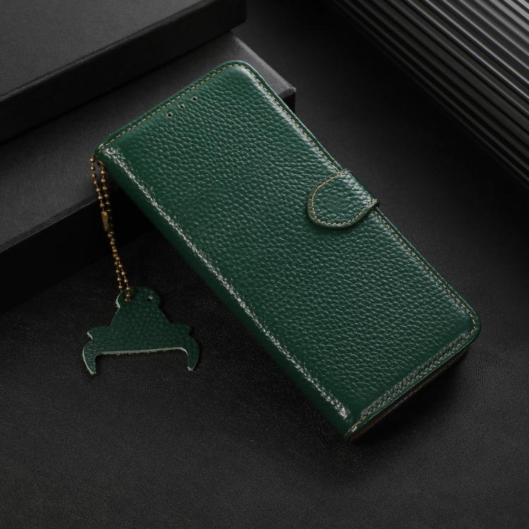 For OnePlus Ace 5 / 13R 5G Genuine Leather Litchi Texture RFID Leather Phone Case(Green) - OnePlus Cases by PMC TechLife | Online Shopping South Africa | PMC TechLife | Buy Now Pay Later Mobicred