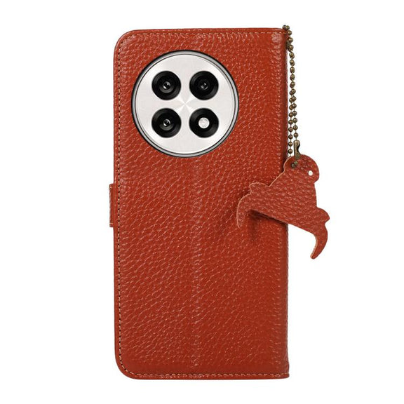 For OnePlus Ace 5 / 13R 5G Genuine Leather Litchi Texture RFID Leather Phone Case(Coffee)