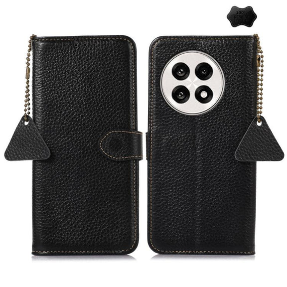 For OnePlus Ace 5 / 13R 5G Genuine Leather Litchi Texture RFID Leather Phone Case(Black)