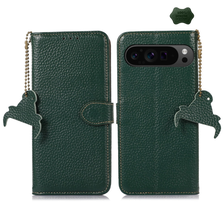 For Google Pixel 10 Pro / 9 Pro Genuine Leather Litchi Texture RFID Leather Phone Case(Green) - free shipping - PMC TechLife - Order now!