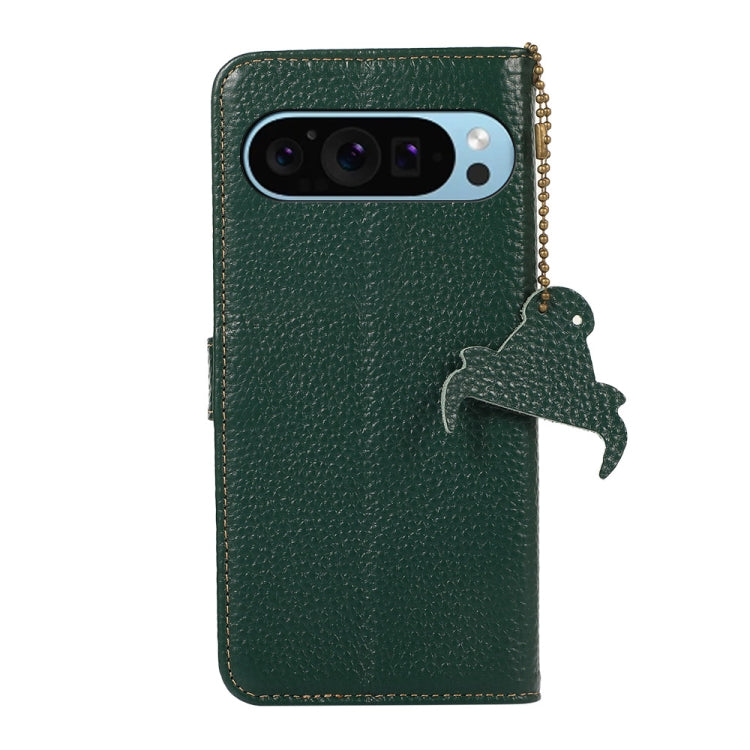 For Google Pixel 9 Genuine Leather Litchi Texture RFID Leather Phone Case(Green) - Google Cases by PMC TechLife | Online Shopping South Africa | PMC TechLife | Buy Now Pay Later Mobicred