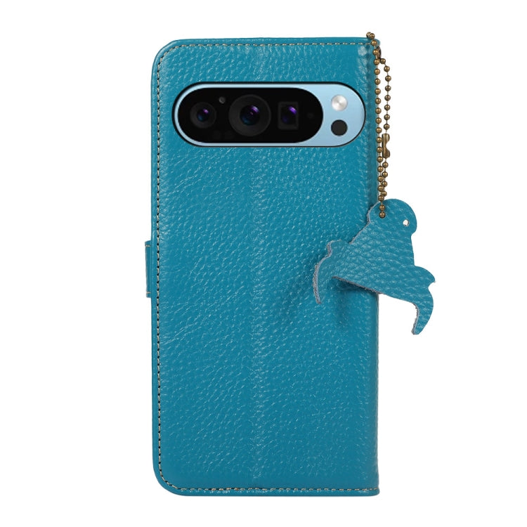 For Google Pixel 10 / 9 Genuine Leather Litchi Texture RFID Leather Phone Case(Blue) - Google Cases by PMC TechLife | Online Shopping South Africa | PMC TechLife | Buy Now Pay Later Mobicred