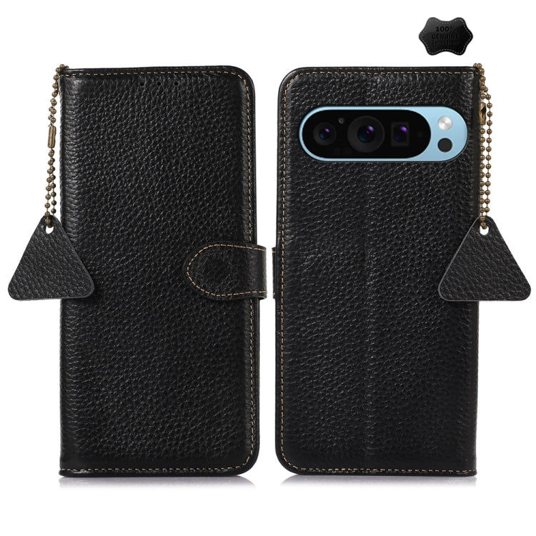 For Google Pixel 10 / 9 Genuine Leather Litchi Texture RFID Leather Phone Case(Black) - Google Cases by PMC TechLife | Online Shopping South Africa | PMC TechLife | Buy Now Pay Later Mobicred