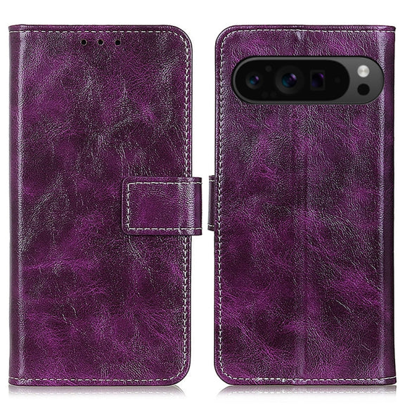 For Google Pixel 9 Pro Retro Crazy Horse Texture Flip Leather Phone Case(Purple)