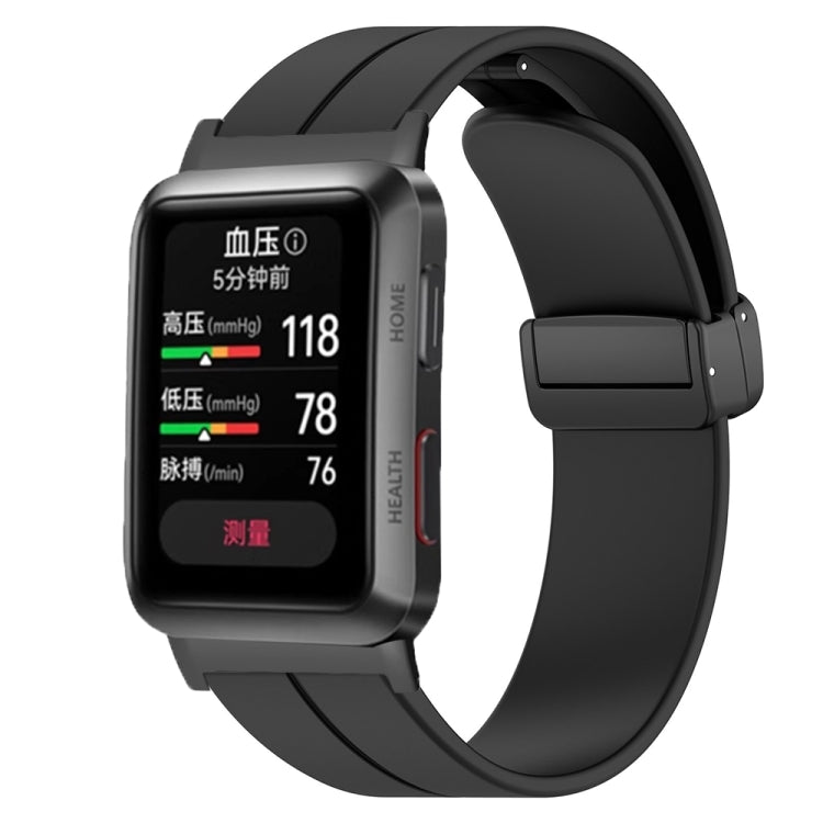 For Huawei Watch D Solid Color Folding Magnetic Buckle Silicone Watch Band(Black) - Watch Bands by PMC TechLife | Online Shopping South Africa | PMC TechLife