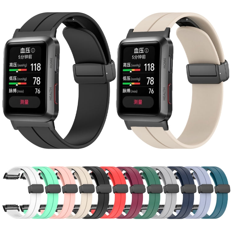 For Huawei Watch D Solid Color Folding Magnetic Buckle Silicone Watch Band(White)