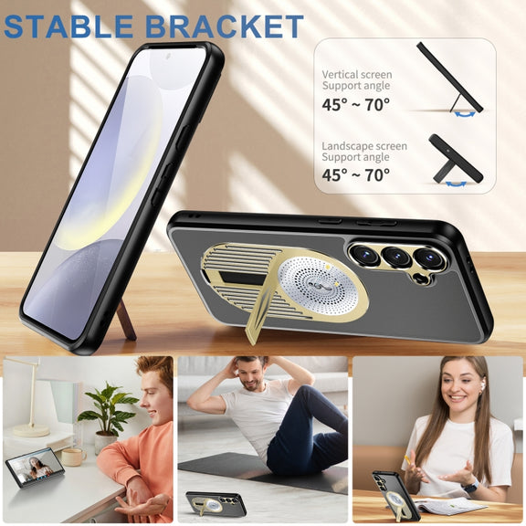 For Samsung Galaxy S24 FE 5G Heat Dissipation Aromatherapy MagSafe Holder Phone Case(Gold)