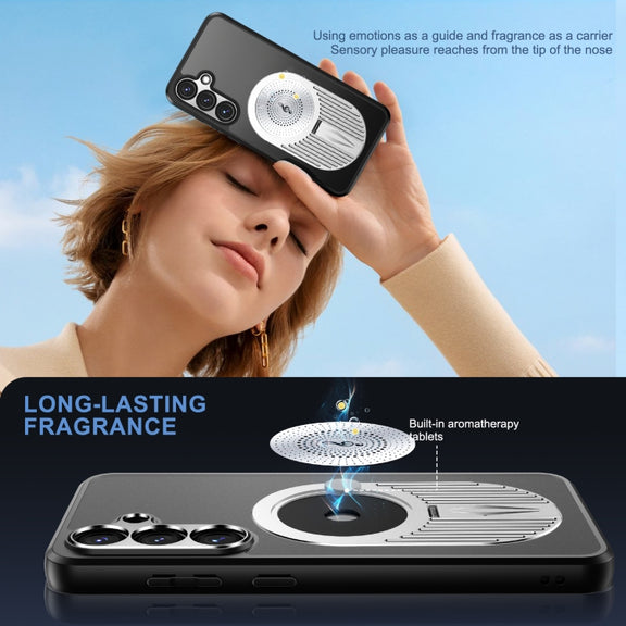 For Samsung Galaxy S24 FE 5G Heat Dissipation Aromatherapy MagSafe Holder Phone Case(Silver)