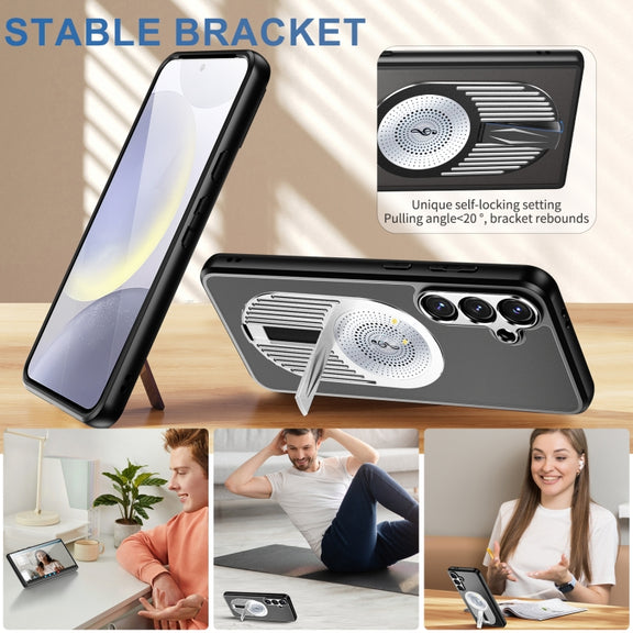 For Samsung Galaxy S24 FE 5G Heat Dissipation Aromatherapy MagSafe Holder Phone Case(Silver)