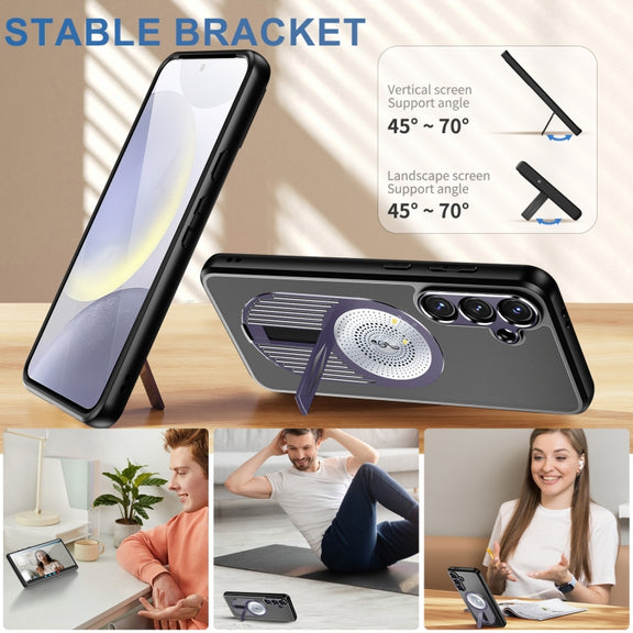 For Samsung Galaxy S24 FE 5G Heat Dissipation Aromatherapy MagSafe Holder Phone Case(Purple)