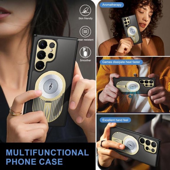 For Samsung Galaxy S25 Ultra 5G Heat Dissipation Aromatherapy MagSafe Holder Phone Case(Gold)