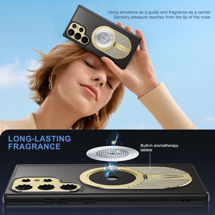 For Samsung Galaxy S25 Ultra 5G Heat Dissipation Aromatherapy MagSafe Holder Phone Case(Gold)