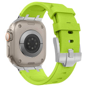 For Apple Watch SE 2023 44mm Stone Grain Liquid Silicone Watch Band(Silver Green)
