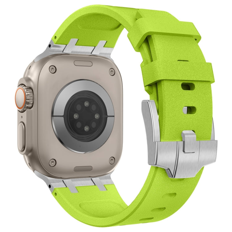 For Apple Watch SE 2023 44mm Stone Grain Liquid Silicone Watch Band(Silver Green)