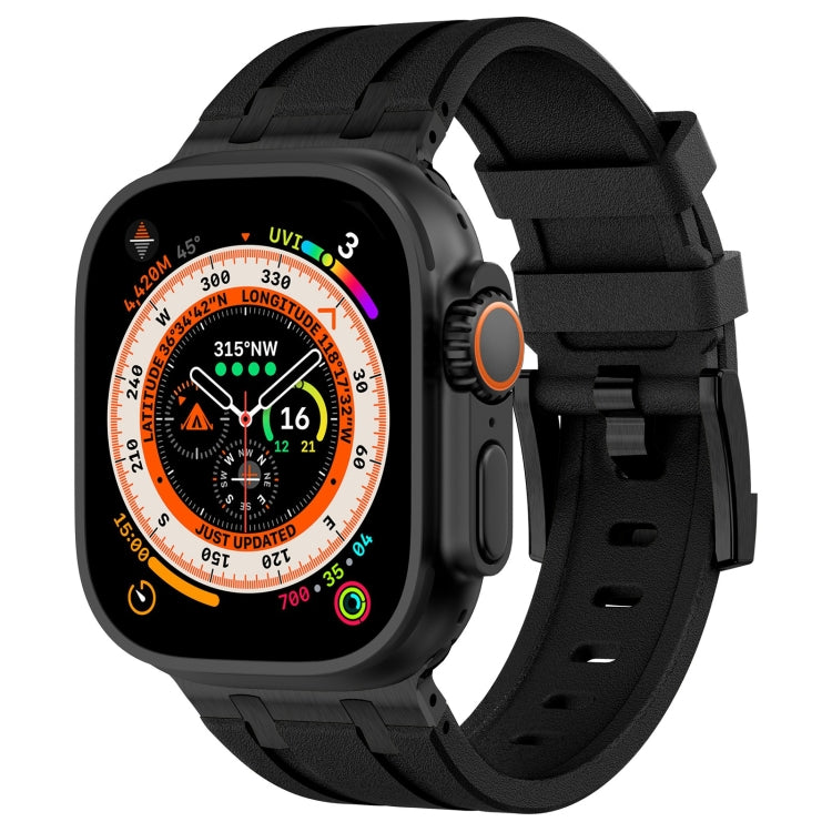 For Apple Watch Ultra 2 49mm Stone Grain Liquid Silicone Watch Band(Black Black) - Watch Bands by PMC TechLife | Online Shopping South Africa | PMC TechLife