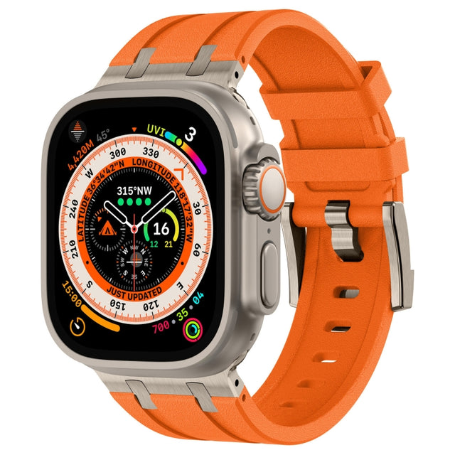 For Apple Watch Ultra 2 49mm Stone Grain Liquid Silicone Watch Band(Titanium Orange)