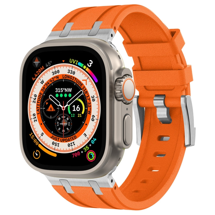 For Apple Watch Ultra 2 49mm Stone Grain Liquid Silicone Watch Band(Sliver Orange) - Watch Bands by PMC TechLife | Online Shopping South Africa | PMC TechLife