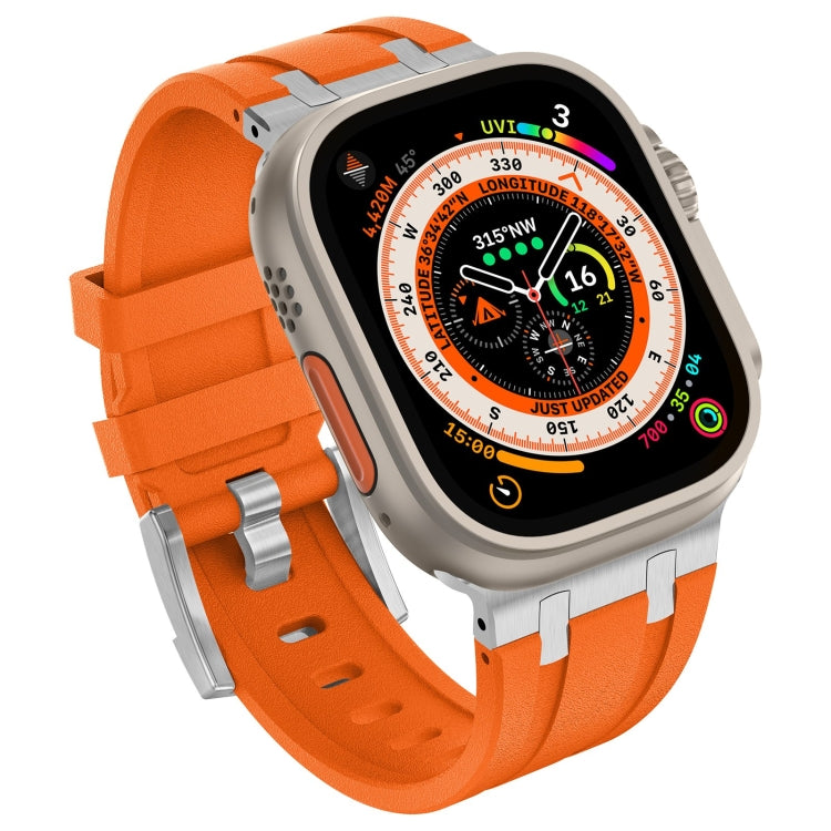 For Apple Watch Ultra 2 49mm Stone Grain Liquid Silicone Watch Band(Sliver Orange)