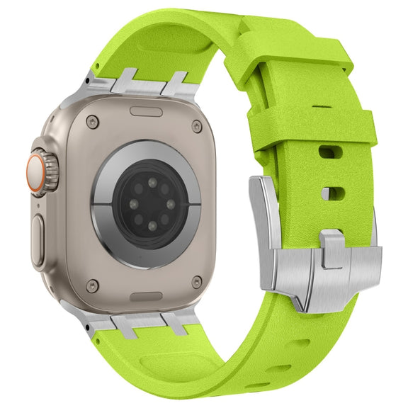 For Apple Watch Ultra 2 49mm Stone Grain Liquid Silicone Watch Band(Silver Green)