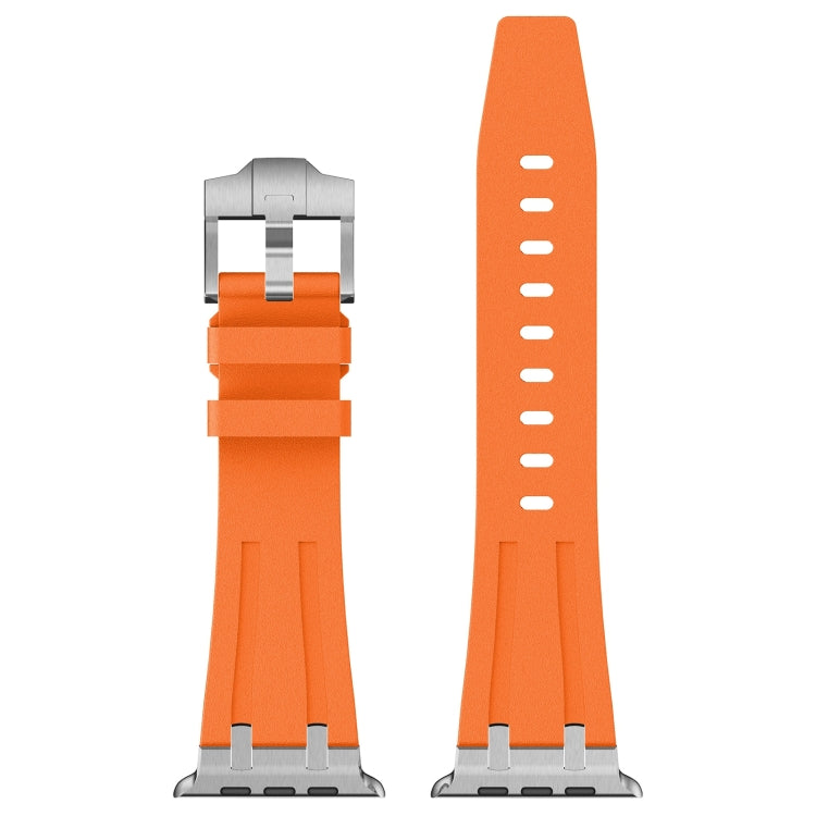 For Apple Watch Series 9 45mm Stone Grain Liquid Silicone Watch Band(Sliver Orange)