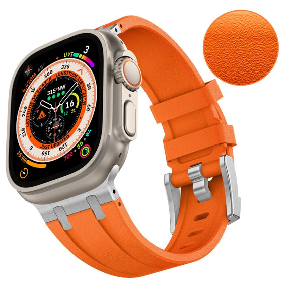 For Apple Watch Series 9 45mm Stone Grain Liquid Silicone Watch Band(Sliver Orange)