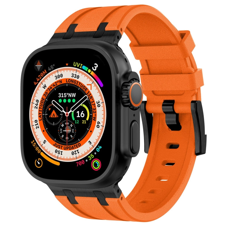 For Apple Watch Ultra 49mm Stone Grain Liquid Silicone Watch Band(Black Orange) - Watch Bands by PMC TechLife | Online Shopping South Africa | PMC TechLife