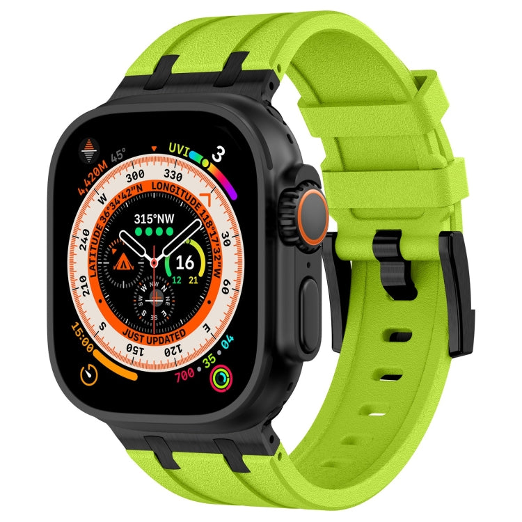 For Apple Watch Ultra 49mm Stone Grain Liquid Silicone Watch Band(Black Green) - Watch Bands by PMC TechLife | Online Shopping South Africa | PMC TechLife
