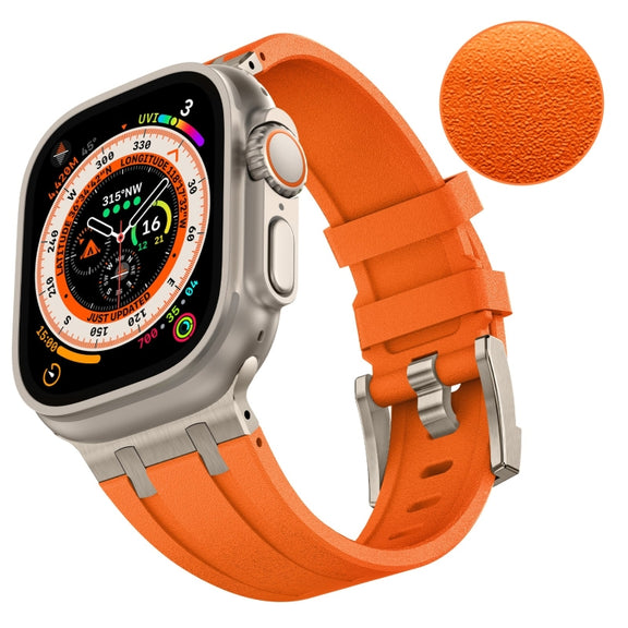 For Apple Watch Ultra 49mm Stone Grain Liquid Silicone Watch Band(Titanium Orange)