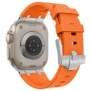 For Apple Watch Ultra 49mm Stone Grain Liquid Silicone Watch Band(Sliver Orange)