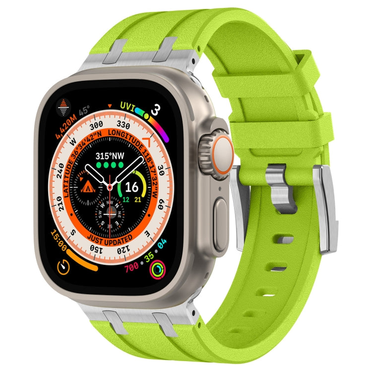 For Apple Watch Ultra 49mm Stone Grain Liquid Silicone Watch Band(Silver Green) - Watch Bands by PMC TechLife | Online Shopping South Africa | PMC TechLife