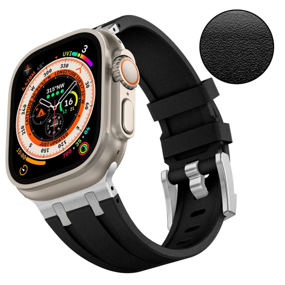 For Apple Watch SE 2022 44mm Stone Grain Liquid Silicone Watch Band(Silver Black)
