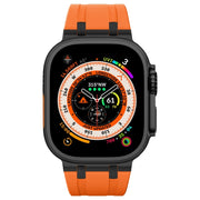 For Apple Watch Series 7 45mm Stone Grain Liquid Silicone Watch Band(Black Orange)