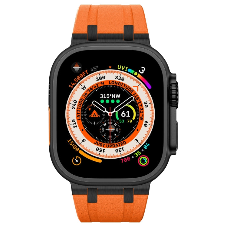 For Apple Watch Series 7 45mm Stone Grain Liquid Silicone Watch Band(Black Orange)